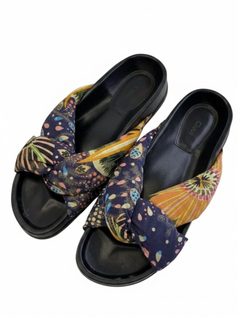 CHLOE Twist Knot Slides Women's US9 EU39 Multicolor Canvas Sandals *PREOWNED*